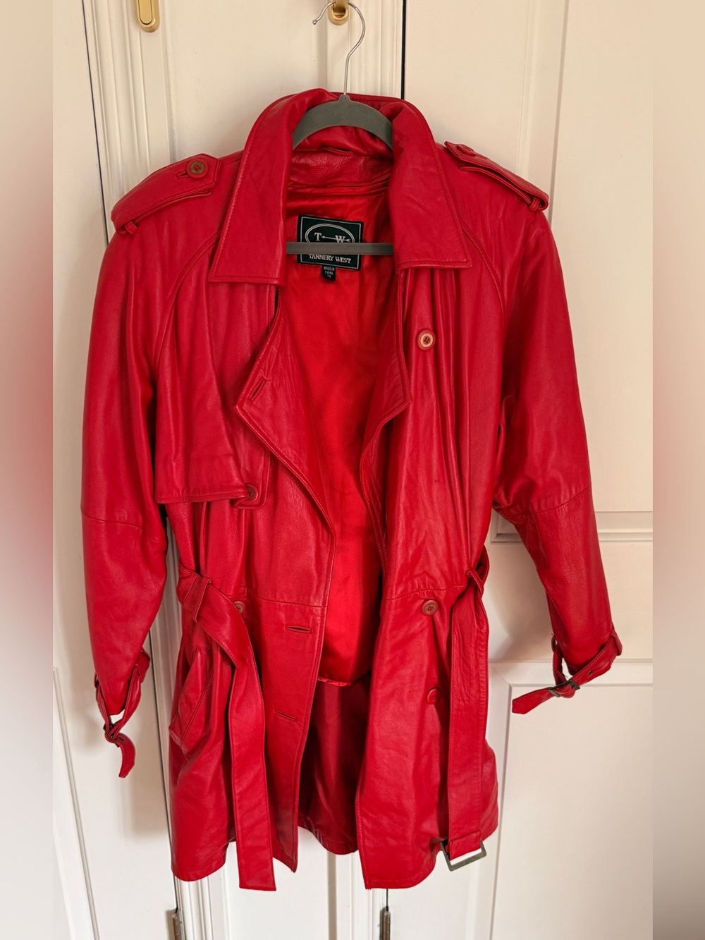 Tannery West Bold Red Leather Trench Coat